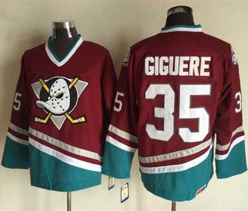 Ducks #35 Jean-Sebastien Giguere Red CCM Throwback Stitched NHL Jersey - Click Image to Close